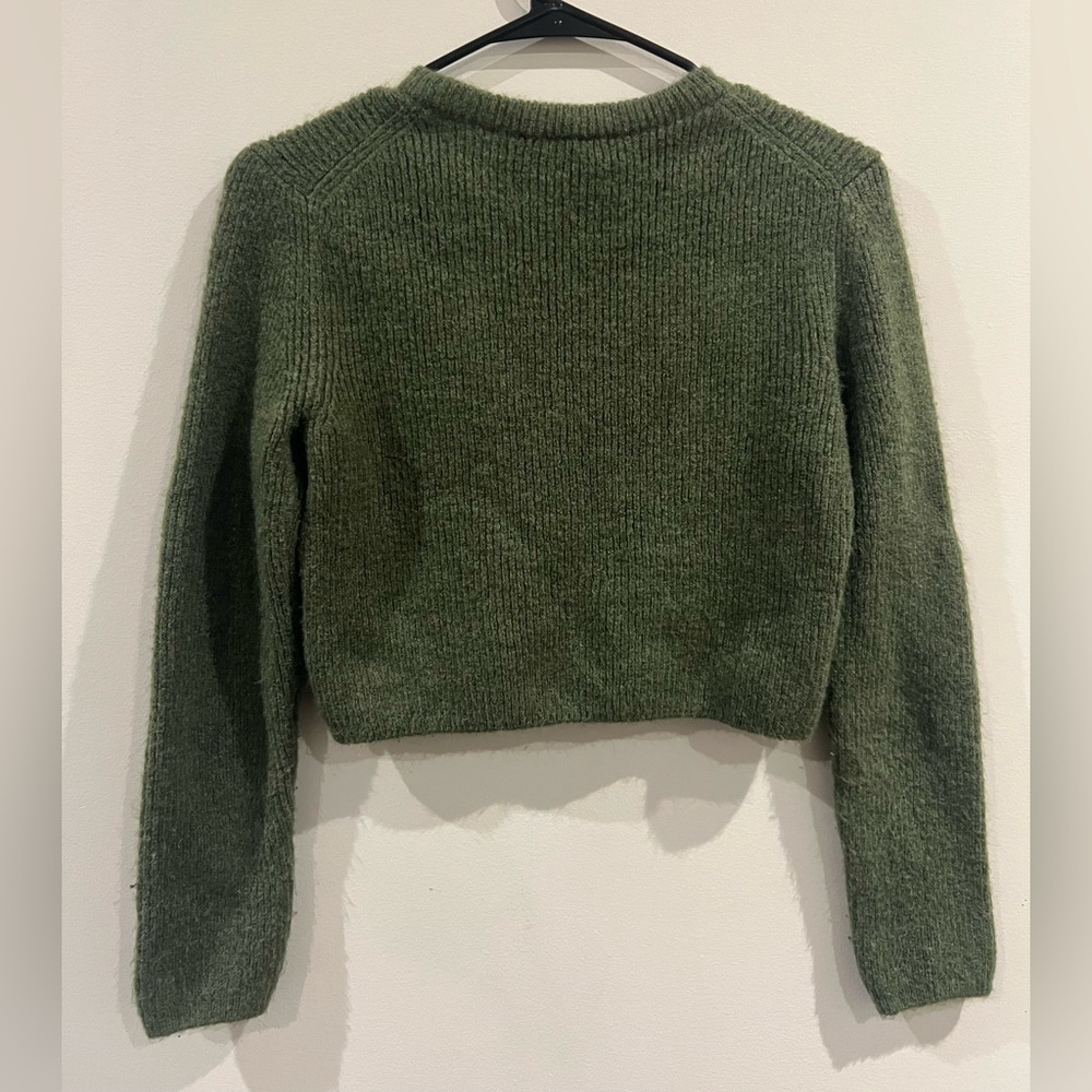 Zara Olive Green Ribbed Crop Sweater - Picture 5 of 5